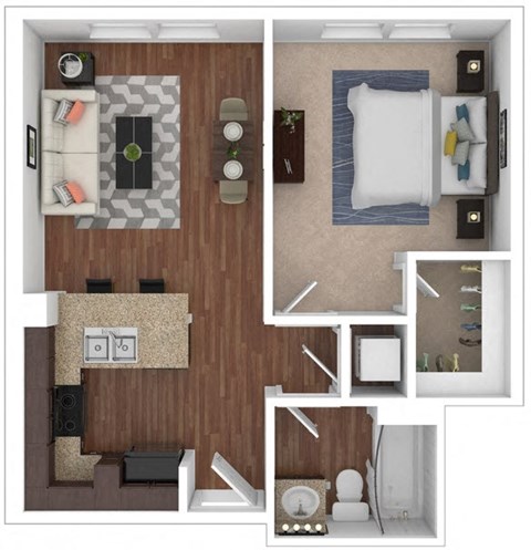 Floor plan for 1 bed, 1 bath, 586 sqft